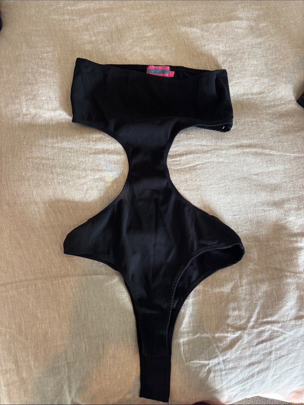 Edikted Black Ribbed Cutout Bodysuit